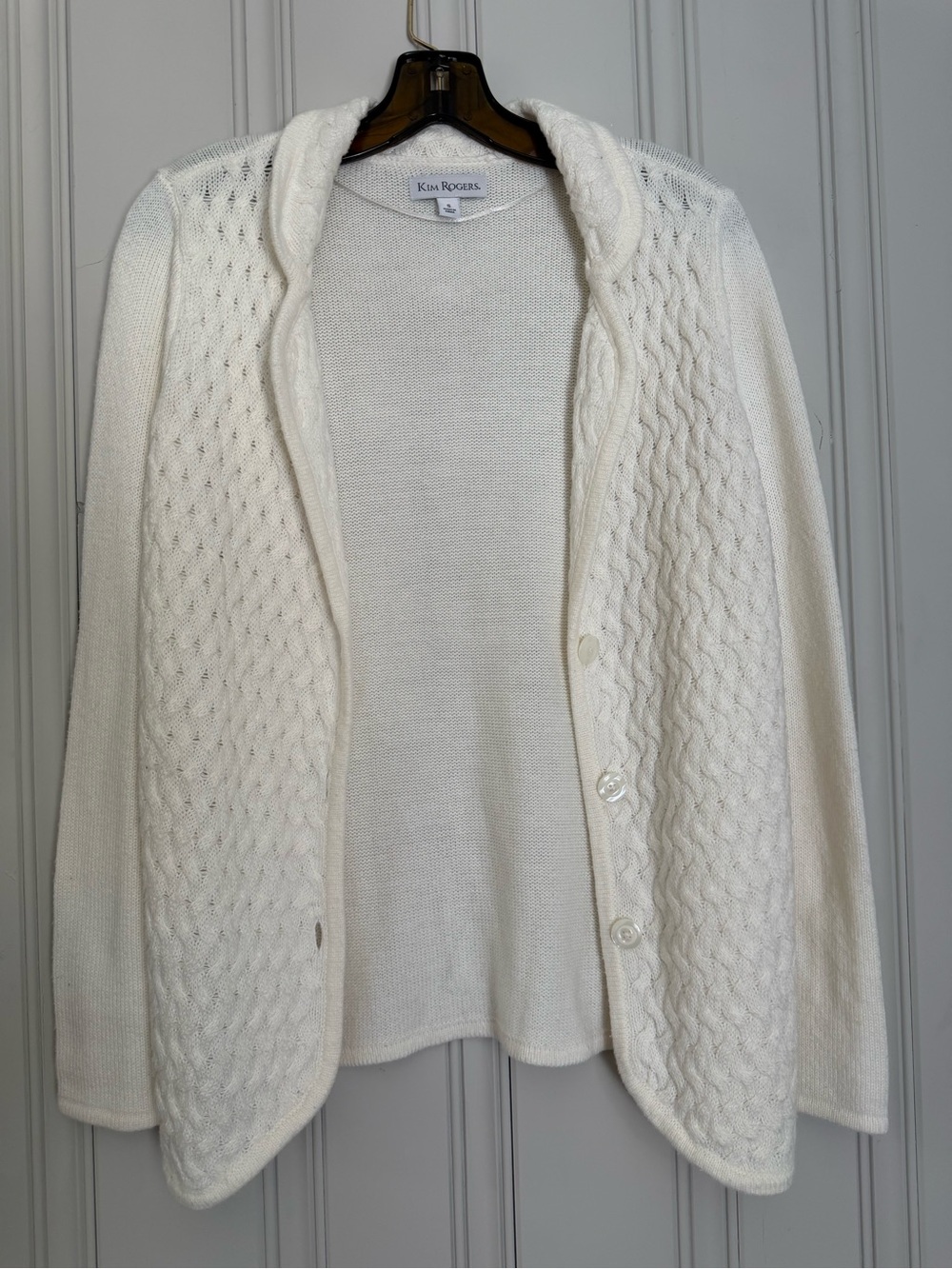 Kim Rogers Ivory Cable Knit Button-Front Cardigan
